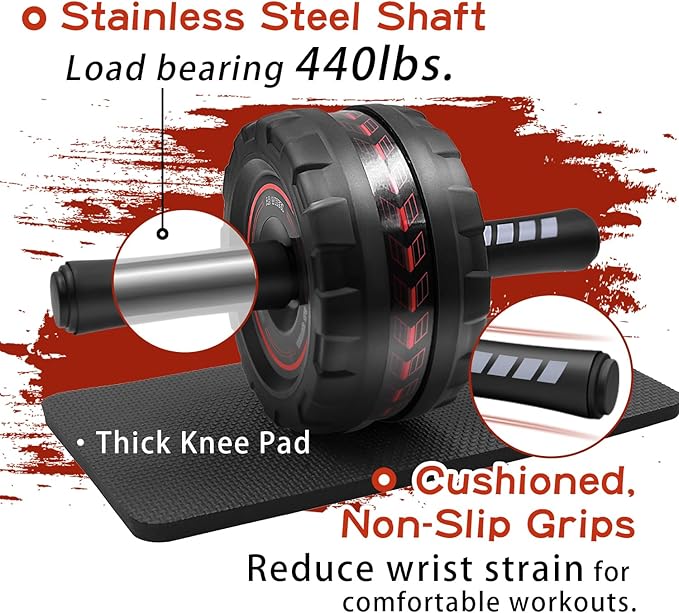 Ab Roller Wheel,Stable Wide Wheel For Beginner,Men,Women,Abs & Core Workout Equipment For Home Gym With Knee Pad,Abdominal Wheel For Full-Body Strength Training