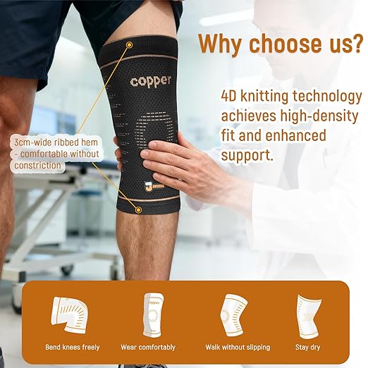 JIUFENTIAN Copper Knee Brace for Women and Men(2 Pack) knee compression sleeves for Arthritis,Running & Daily Use-Targeted Support for Joint Stability & Pain Relief(Small)