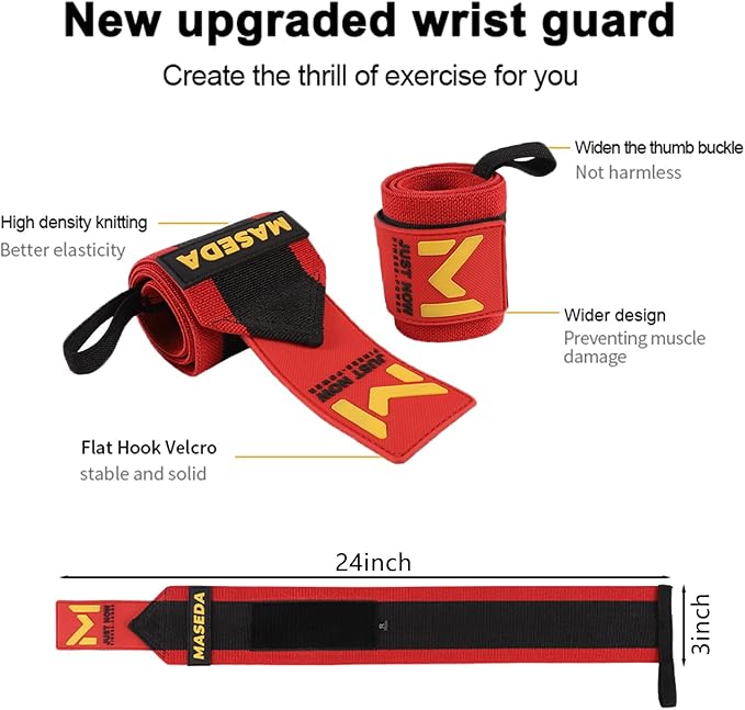 Pro-Grade Weightlifting Wrist Wraps (24") for Gym, Strength Training, and Powerlifting(1 Pair) - Heavy-Duty Thumb Loop Straps for Maximum Wrist Support in Bodybuilding & Fitness (Men & Women)