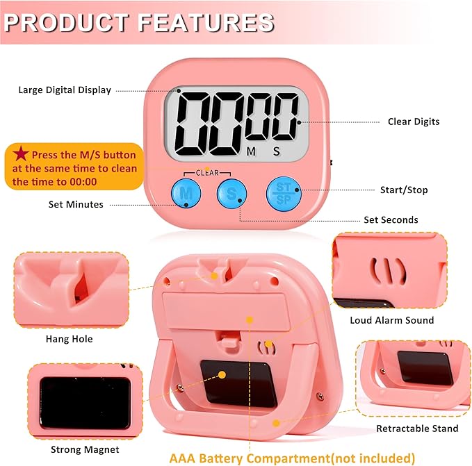 ZILLEEN Classroom Timer for Kids Teachers 2 Pack Digital Timers, Purple & Pink