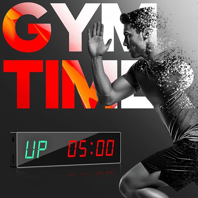 Dienmern Large Digital Gym Timer – Remote Control Gym Clock Wall with 9 Custom Modes Countdown/UP/Stopwatch/Interval, Workout Timer for Home Gym/Garage/Boxing/Outdoor Sport