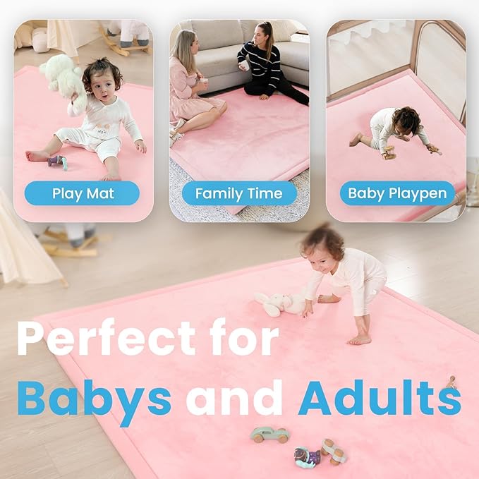 1.3" Thick Foam Baby Play Mat Extra Large 79x158, Basic Padded Plush Tummy Time Crawling Mat, Non-Slip Support Area Rug for Playroom Nursey Living Room (Pink)