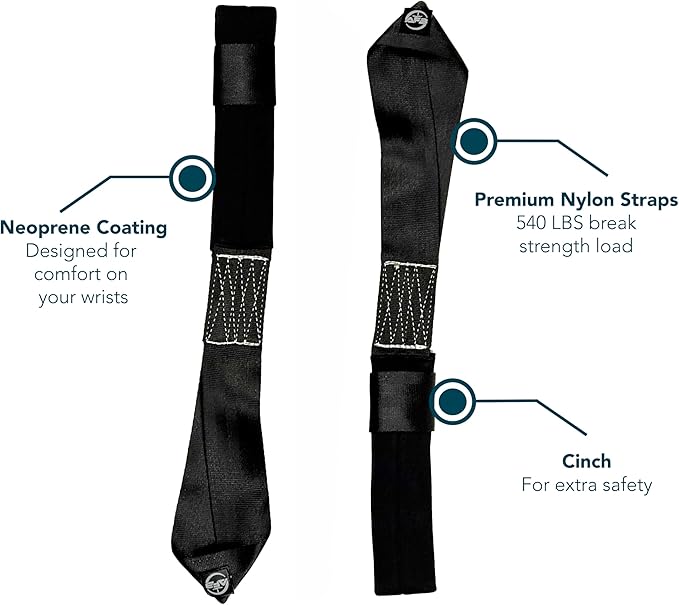 Suspension Trainer Straps - Premium Nylon Bodyweight Fitness Straps for Home & Gym Workouts, Comfortable & Safe with 540lbs Load, Black, Comes in Pairs