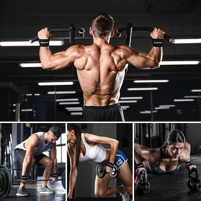 TOPOKO Lifting Wrist Straps for Weightlifting, Deadlifts, Powerlifting & Strength Training – 21.2” Cotton Workout Straps with Neoprene Padding & Non-Slip Hex Grip – Gym Straps for Men & Women