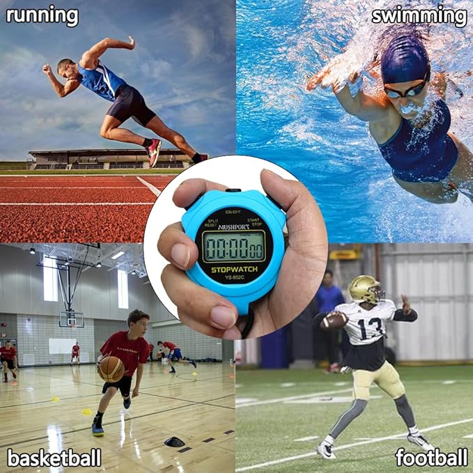 Stopwatch Timer Only Stopwatch Mode, ON/Off Silent Large Display Simple Operation, Without Clock Date Countdown, Digital Stop Watch for Sports Kids Coaches, Blue