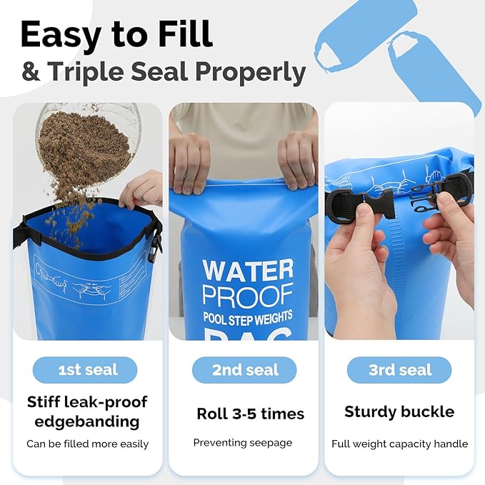 Goovilla Pool Ladder Weights Universal | 2 Pack 10L 500D PVC Waterproof Tear-Resistance Sand Bags for Above Ground Pools Steps | Easy to Fill and Seal with Strong Handle and 2 Straps (Sky Blue)