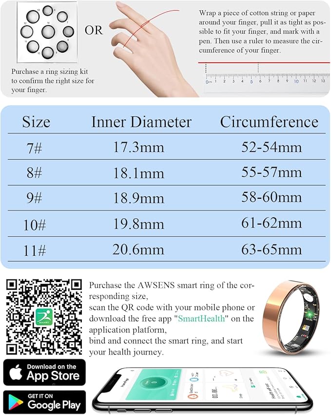 Smart Ring for Women Men Fitness Tracker with Blood Oxygen,Heart Rate,Sleep Monitoring,Step Counting,for iPhone and Android,Waterproof smart blood pressure monitor,No Subscription Fees (Rose Gold, 7)