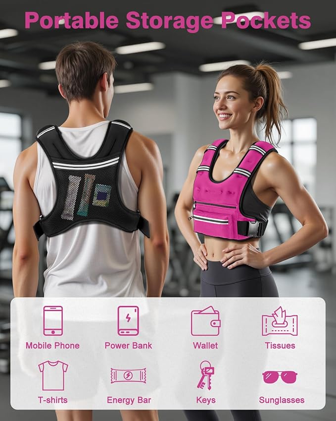Weighted Vests for Women Men, 8 12 16 20 lb Weighted Vest with Storage Pockets, Rucking Vest with Reflective Stripe, Adjustable Straps Weight Vest for Running, Walking, Workout, Training