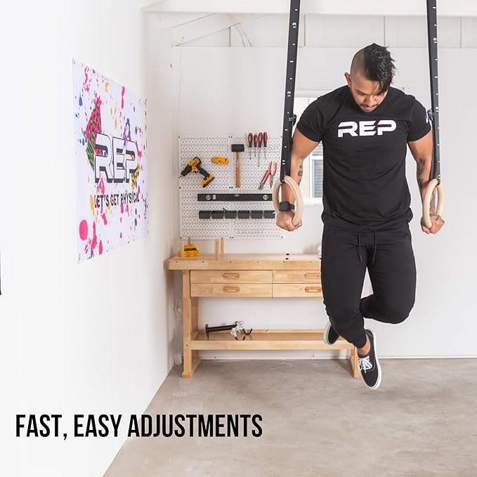 REP Fitness Wood Gymnastic Rings with Numbered Heavy Duty Adjustable Straps - Perfect for Cross-Training Workouts, Gymnastics and Conditioning