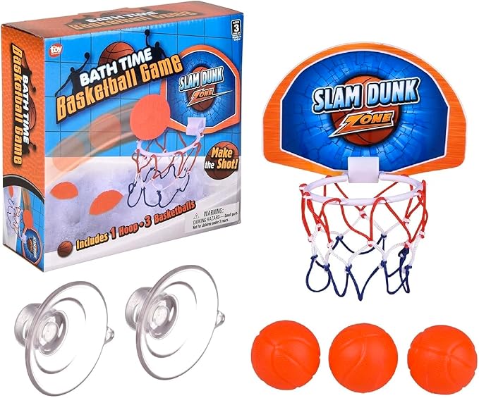 Zugar Land Bath Time Mini Basketball Slam Dunk Zone Shooting Game (6") 3 Balls That Float Included. Suctions to The Wall. Plastic. Bathtub Toy for Boys and Girls. (1 Set)