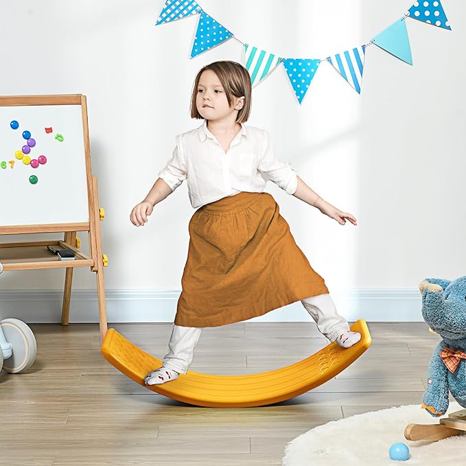 Qaba 32" Balance Board Kids, Wobble Board for Kids Toddlers, Curvy Rocker Board, Ended Preschool Learning Montessori Waldorf Toy, Ages for 3-6 Years Old