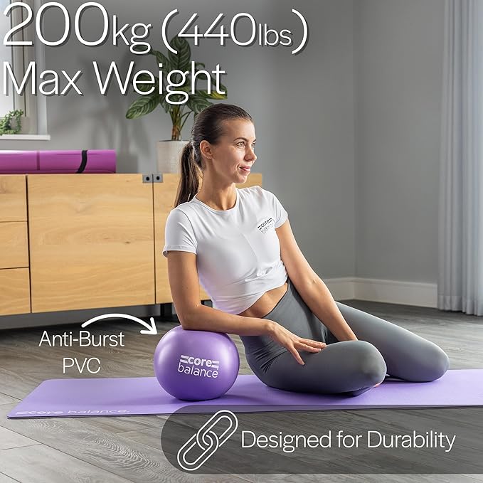 Core Balance 9 Inch Anti Burst Pilates Ball - Mini Exercise Ball for Yoga, Barre, Stretching and Core Stability Workout