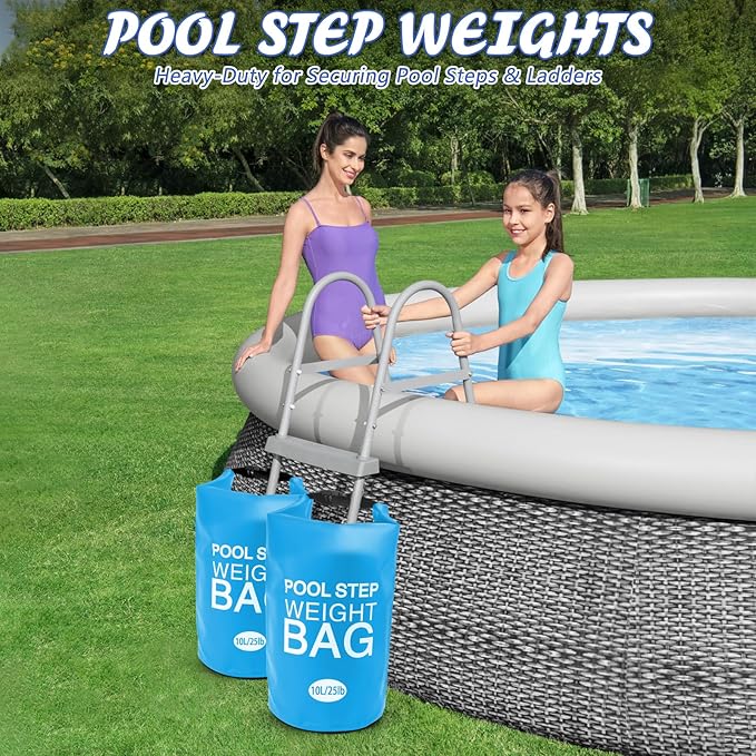 4 Pack 10L/25lb Universal Pool Step Weights 250D PVC Waterproof Swimming Pool Ladder Weights No Breaken Above Ground Pool Ladder Sand Bags, Foldable Pool Stair Weights for Pool Steps(Sky Blue)