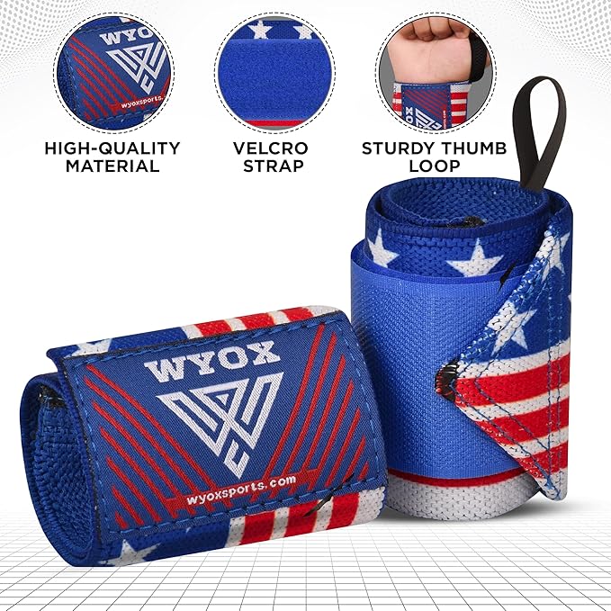 WYOX Wrist Wraps for Weightlifting – Professional Quality Adjustable Wrist Support, Heavy Duty Thumb Loop Gym Wrap, Powerlifting & Strength Training for Bodybuilding, Breathable Flexible Wrist Brace for Pain Relief, Bench Press, Pushups Workouts Unisex