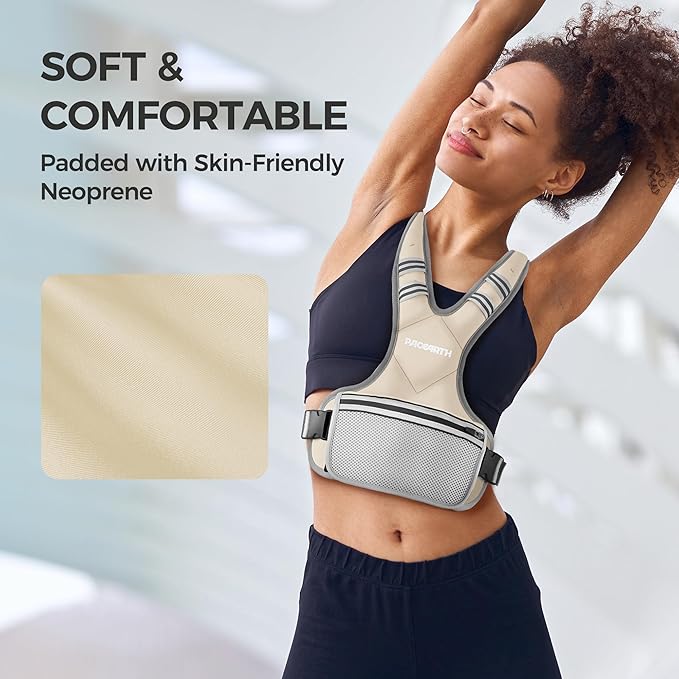 PACEARTH Adjustable Weight Vest 4-10lbs / 11-20lbs / 20-32lbs X-Shape Weighted Vest for Women and Men, Home Workout Ironsand Vest with Zipper Pouch and 6 Weight Packs, Available in Pink, Gray, Black