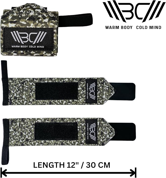 WARM BODY COLD MIND - Weightlifting Wrist Wraps for Cross Training, Powerlifting, Deadlift, Gym, Workout, Exercises & Fitness, Heavy-Duty Wrist Support, Thumb Loop