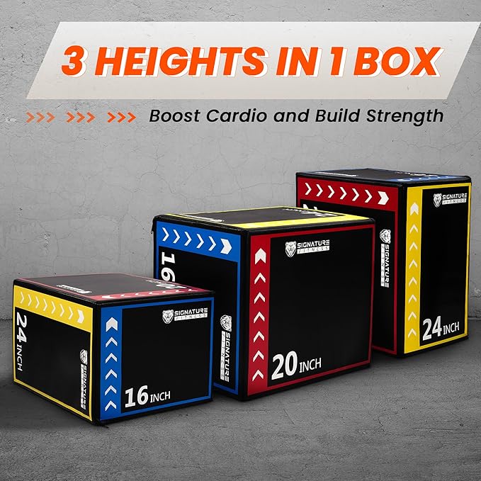 Fitvids Plyo Box, 3-in-1 Foam Plyometric Jump Box, 16”x20”x24” Box Jump for for Home Gym Training Fitness Workout Exercise