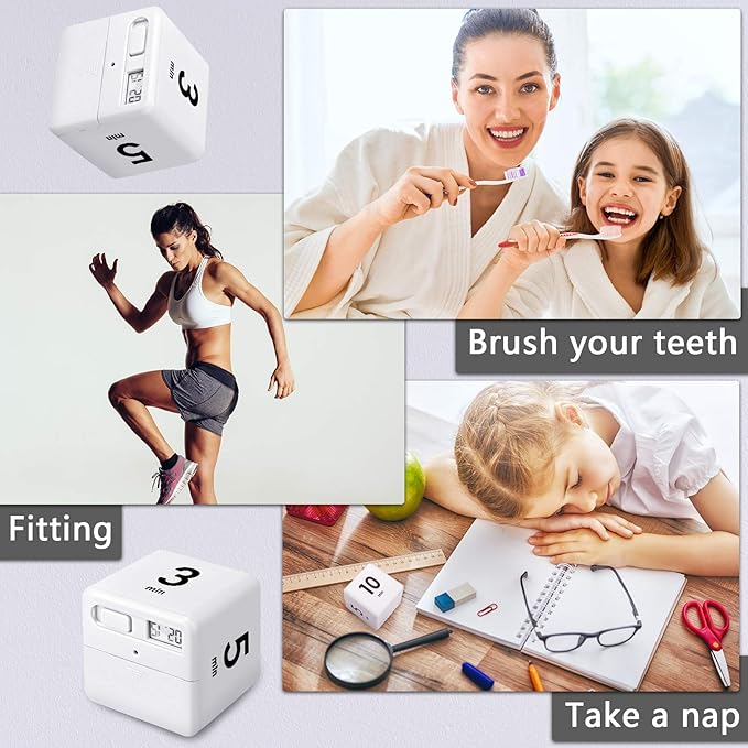 Weewooday 2 Pieces Cube Productivity Timer Flip Gravity Sensor Flip Countdown Countup Workout Timer Management 1 3 5 10 Minutes and 15 20 30 60 Minutes for Work Learning Kitchen Cooking(White)