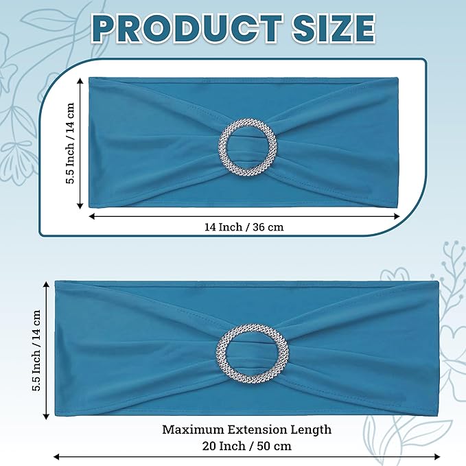 VDS - Dark Teal | Spandex Chair Sashes Bows | 300 PCS | Stretch Elastic Banquet Universal Folding Chair Band Tie with Silver Buckle Slider for Wedding Party Conference Celebration Event Decoration