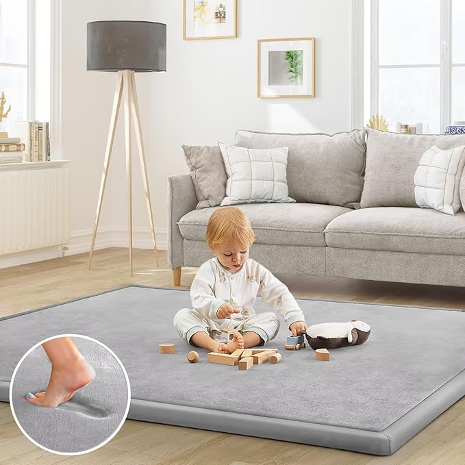 Baby Play Mat for Floor Nursery Rug Muscle Mat Area Rug Playroom Rug 79"x138" Playpen Mat Memory Foam 1.3" Thick Crawling Mat for Babies,Toddlers, Infants, Kids,A Light Gray