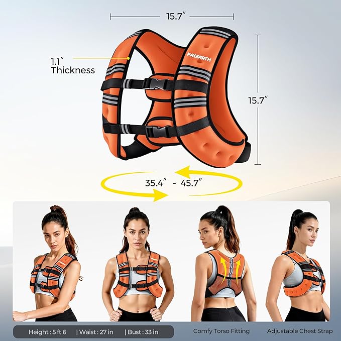 PACEARTH Weighted Vest,6lb/8lb/10lb/12lb/16lb/20lb/25lb/30lb Weight Vest with Reflective Stripe, Body Weight Vests for Women, Men, Weight Loss Workout, Strength Training, Running, Walking, Jogging