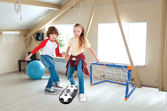 Lexibook Aerofoot, Hovercraft Soccer disc, 2 Goals, Pump and Inflatable Ball Included, Glides Easily, Fast and Dynamic, Light Effects, Anti-Shock Foam Edges, Rechargeable, JG981