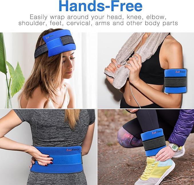 LotFancy Ice Packs for Injuries Reusable, 2 Gel Packs Wrap for Knee Head Neck Ankle Wrist Elbow Foot Legs Back Joint Pain Relief, Hot Cold Therapy for Surgery Recovery, First Aid