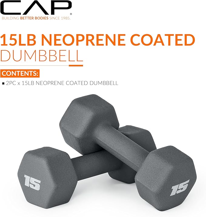 CAP Barbell Neoprene Dumbbell Weights, 15 lb Pair, Ash