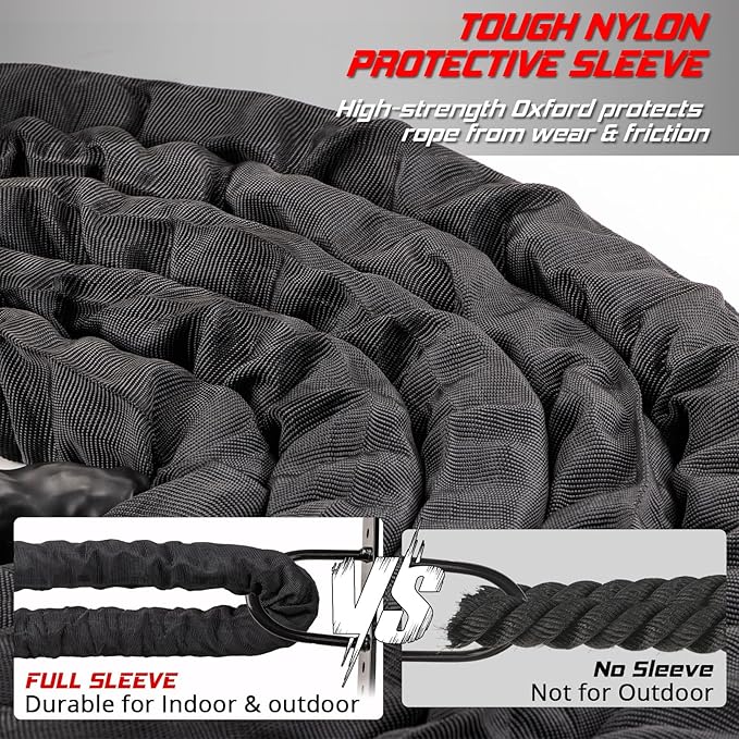 Battle Rope for Home Gym Workout - Extra Thick 2 Inch 30ft Heavy Weighted Training Exercise Ropes Fitness Equipment with Sleeve and Anchor Strap Kit for Crossfit Outdoor Working Out
