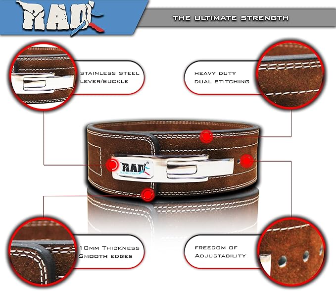 RAD Lever Weight Lifting Gym Belt for Men & Women Size 63 TO107 CM,Thick 10MM & Width 4 Inch Lever Powerlifting Belts for Women Dead Lift Workout Belt Leather Weight Lifting Lever Gym Squat Belt