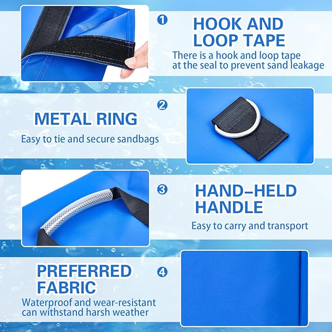 Simgoing 8 Pcs Vinyl Sand Bags for Bounce House, Bounce House Accessories Sandbag for Support & Anchor Inflatables Tents Water Slides Canopies Commercial, Holds up to 50 Lbs (Blue)