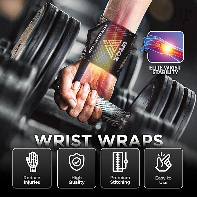 WYOX Wrist Wraps for Weightlifting – Professional Quality Adjustable Wrist Support, Heavy Duty Thumb Loop Gym Wrap, Powerlifting & Strength Training for Bodybuilding, Breathable Flexible Wrist Brace for Pain Relief, Bench Press, Pushups Workouts Unisex