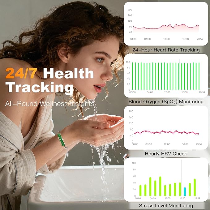 Smart Bracelet for Women, Health Activity Fitness Trackers, 24/7 Heart Rate, HRV, Blood Oxygen & Stress Monitor, 24H Sleep Tracker, Free APP for iOS & Android (Green&Silver)