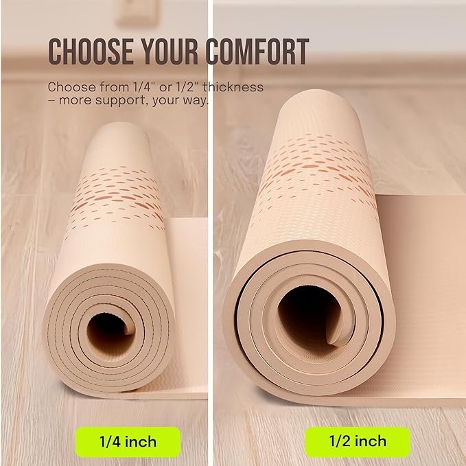 Gogokiwi Large Yoga Mat (6'x4') – 1/4" & 1/2" Thick Exercise Mats for Home Workout, Extra Wide Workout Mats for Home Gym, Yoga, Pilates, Stretching, Floor & More