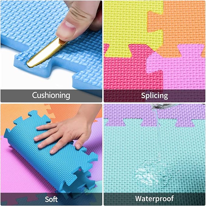 qqpp EVA Rubber 18 Tiles Interlocking Puzzle Foam Floor Mats - Baby Play Mat for Playing | Exercise Mat for Home Workout. Yellow. QC-Eb18N