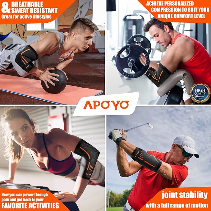 APOYO Elbow Brace for Tendonitis and Tennis Elbow, Compression Sleeve for Arthritis, Workouts, Reduce Joint Pain During Fitness Activity (Small)