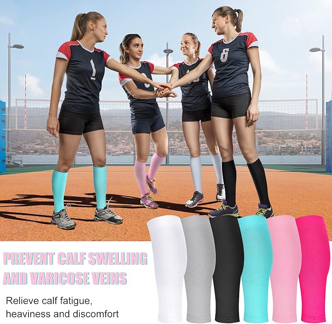 6 Pairs Calf Compression Sleeve Women Footless Compression Stockings Elastic Leg Sleeve for Running Nurse Pregnant