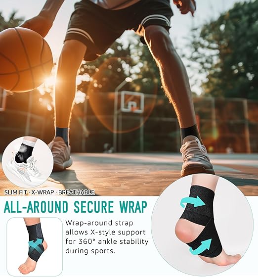 HiRui Ankle Support Brace for Men & Women, Adjustable Compression Strap for Sprains, Plantar Fasciitis, Achilles Tendonitis, Running, Workout, Sports – Fits Left & Right Foot (2, Black, Large)