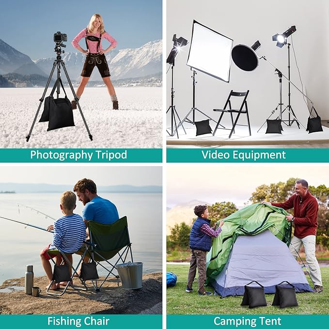 Aimosen 8 Packs Sandbags Weight Bags for Light Stand Photography Video Support, Heavy Duty Saddlebags for Backdrop Stand, Photo Tripod, Canopy, Pop up Tent, Umbrella Base, Fishing Chair, Wedding Shed