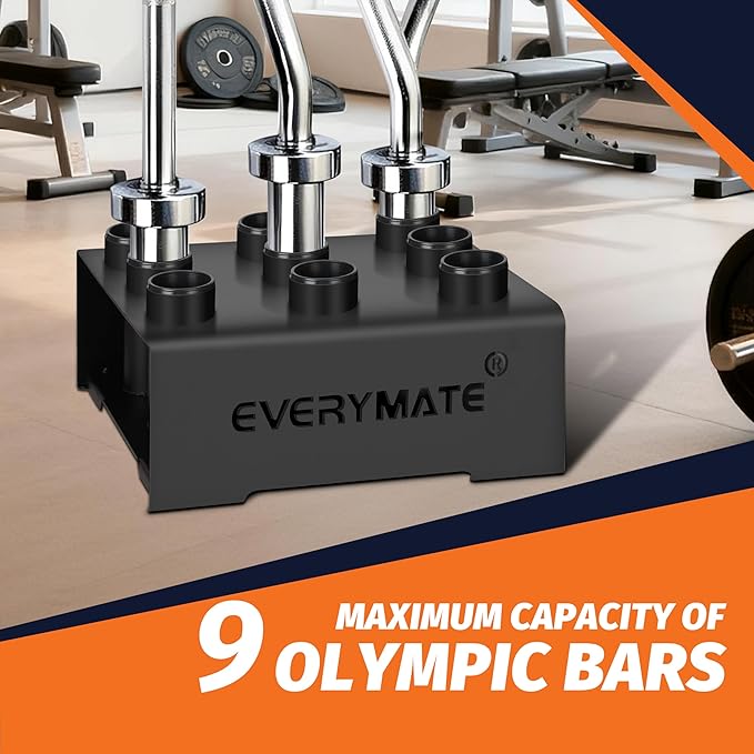 EVERYMATE Vertical Barbell Holder : Rotatable Barbell Holder Floor Stand, Heavy Duty Barbell Rack Stand Fit 2-Inch Olympic Bars, Curl Bars, Triceps Bars Home Gym Organizer Barbell Storage