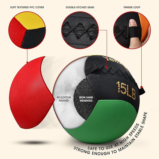 Yes4All Wall Ball, Soft Leather Weighted Iron Sand Ball for Dynamic Multifunctional Exercise, 6 LB - 30 LB