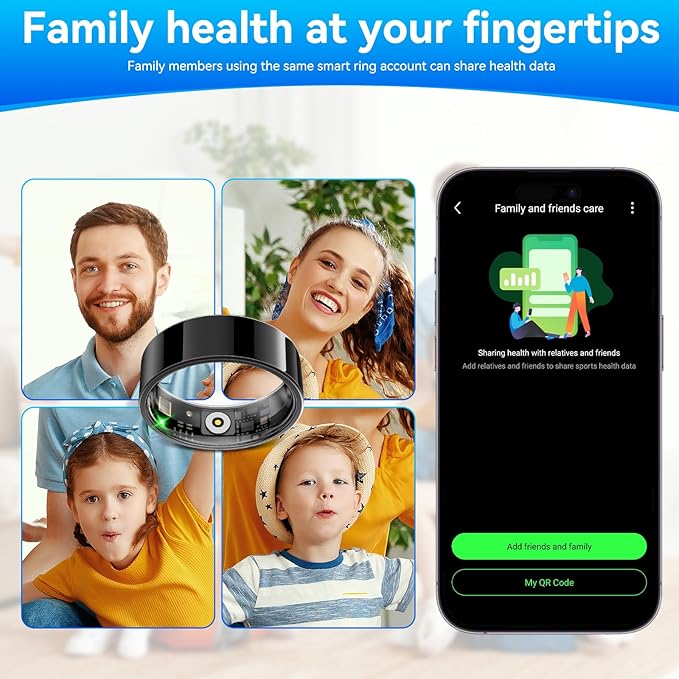 Smart Fitness and Activity Ring for Men and Women - Track Heart Rate Stress Sleep Steps and Blood Oxygen, 10ATM Waterproof Fitness Tracker for iPhone and Android, No Subscription Fee, Size 9