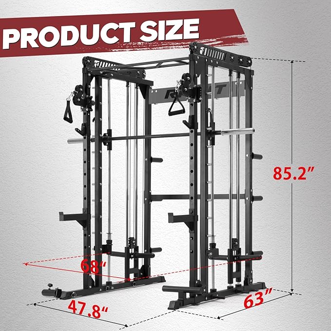 RitFit M1 Pro Smith Machine with Cable Crossover System, Multi-Function Squat Rack Power Cage for Home Gym, Power Rack and Packages
