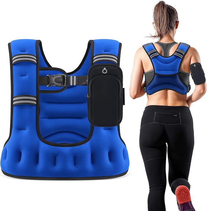 ZELUS Weighted Vest for Women Men, 6/8/12/16/20LB U-Shaped Ergonomic for Even Weight Distribution, Odorless Workout Vest with SGS Certification, Arm Pocket & Back Mesh Pouch for Training & Running