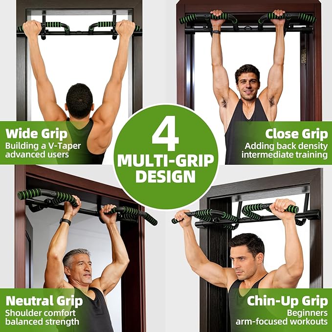 Upgrade Pull Up Bar for Doorway with Ergonomic Grip, Max Load 440 lbs No Screws Pullup Bar for Home Gym Indoor Exercise Strength Training, Authorized Under US Patent