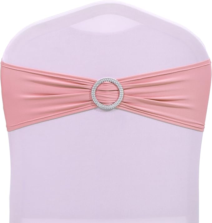 MDS Pack of 150 Spandex Chair Sashes Bows Universal fits Elastic Stretch Chair Bands Ties with Buckle Slider Bow for Wedding Decoration Spandex Slider Sashes Bow - Dusty Rose