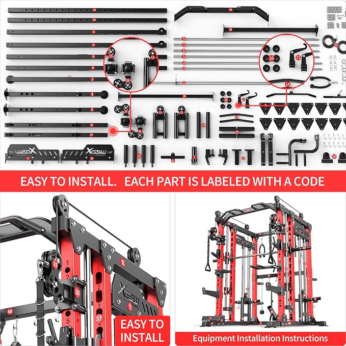 Multi-Purpose Squat Rack,Smith Machine Weight Rack Set with Cable Crossover System, Home Gym Power Racks, Power Racks and Packages
