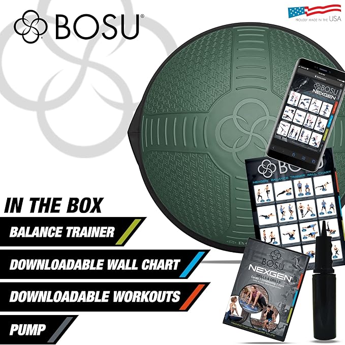 Bosu NEXGEN Balance Strength Trainer, Multi-Functional 26" Exercise Ball, Home Gym Equipment for Full Body Workouts, Militia Green with Black Rim
