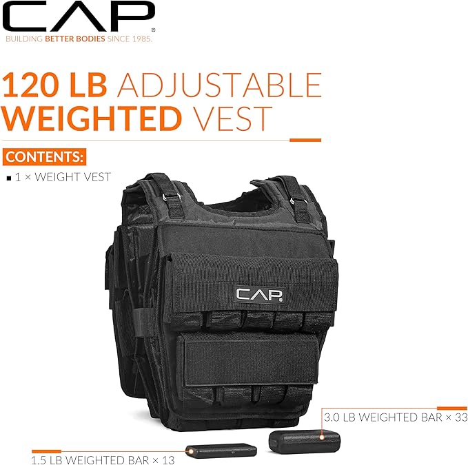 CAP Barbell Adjustable Weighted Vest | 20-150 lbs | Heavy-Duty Workout Vest with Removable Iron Weights for Strength Training, Cardio, Running, and Calisthenics