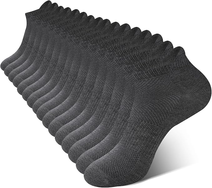 BAMBOO COOL Men's Ankle Socks Athletic Low Cut Heel Tab Cushioned Moisture Wicking, Running Arch Support Breathable, 8 Pack